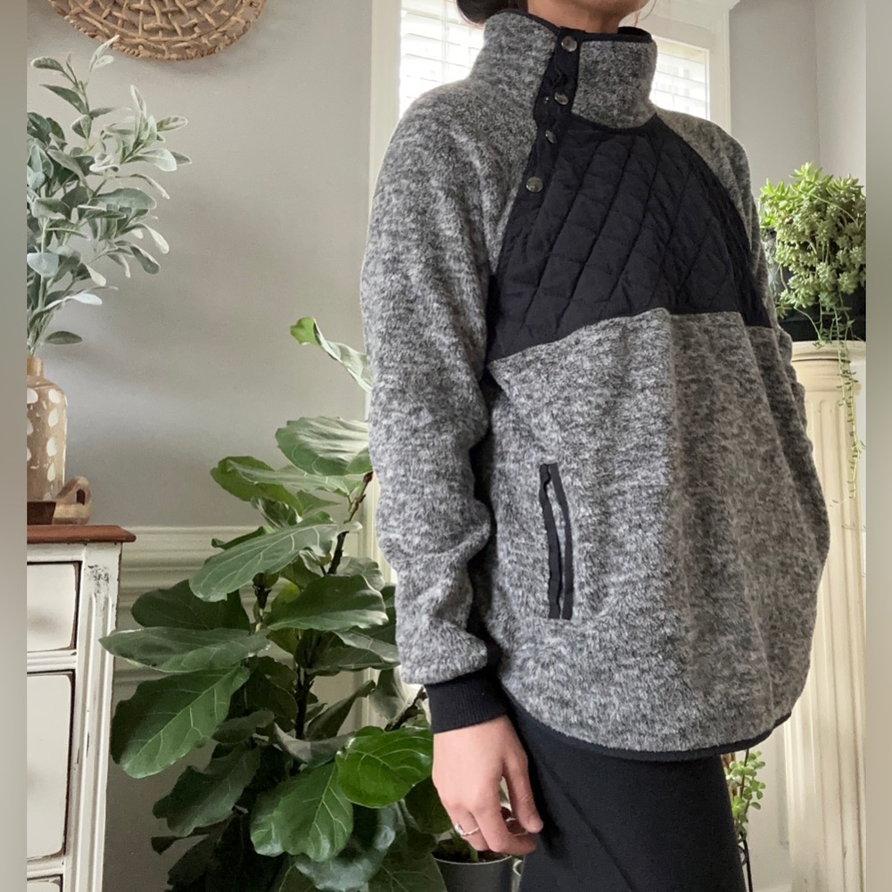 ⚡️Abercrombie & Fitch Cozy Deep Pile Fleece Snap Up Jacket Gray Size Medium